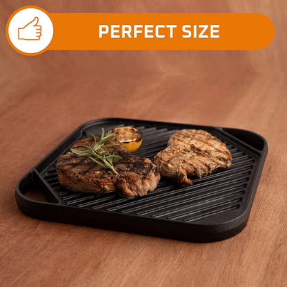 2-In-1 Pre-Seasoned Cast Iron Skillet Square Roasting Pan with Reversible Griddle Pan for Stove Top | 10"X10" Multi Cooker Deep Roasting Grill Pan, Non-Stick Camping Cookware