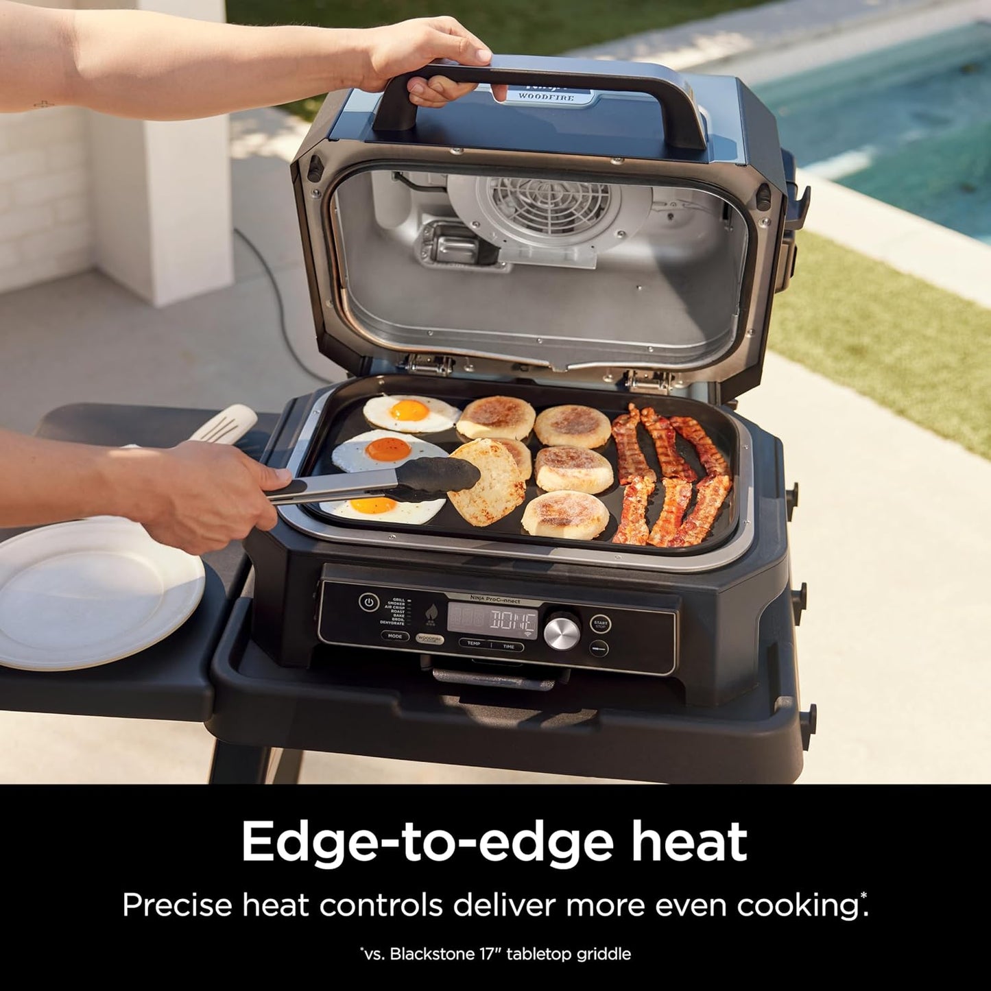 XSKGRIDLXL Woodfire Premium Griddle Plate, Compatible with OG800 and OG900 Series, Direct, Edge-To-Edge Heat, Ceramic, Nonstick, Precise Heat Control, 17.87'' X 12.35'', Black