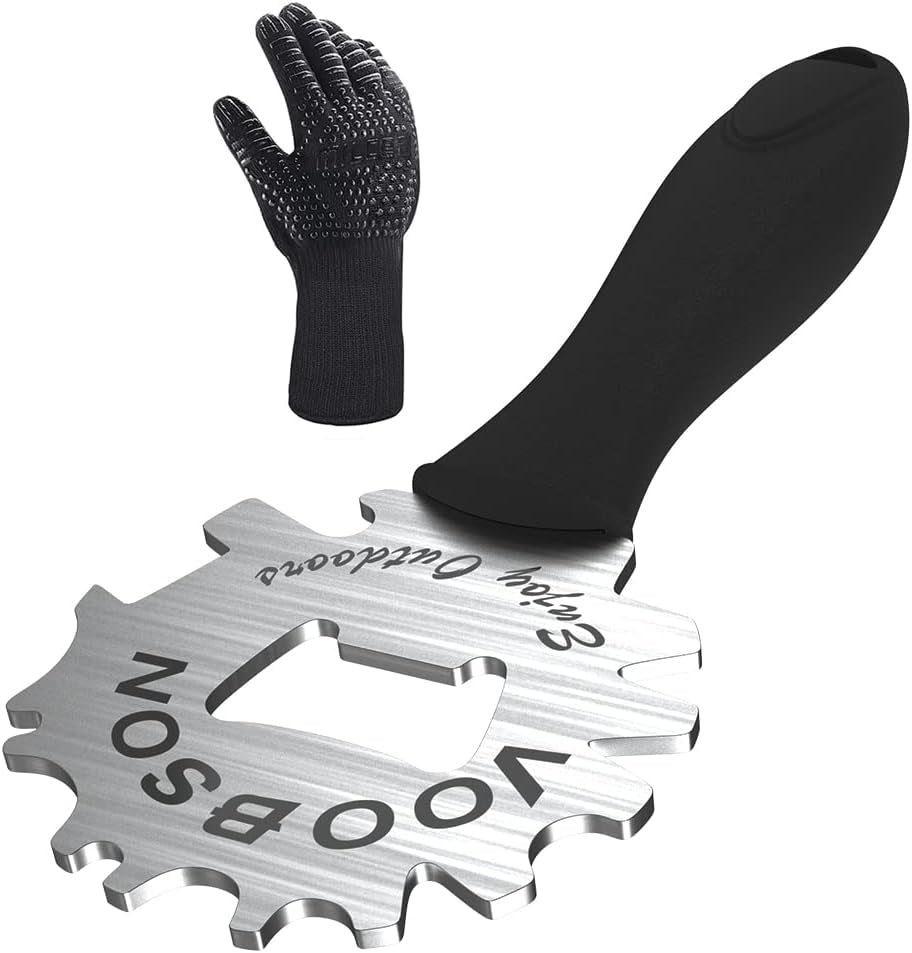 Grill Scraper Tool - Bristle Free Safe BBQ Cleaner with 1 Reusable Cleaning Gloves - Stainless Steel Heavy Duty Barbecue Brush Substitute Extended Handle & Bottle Opener Accessories