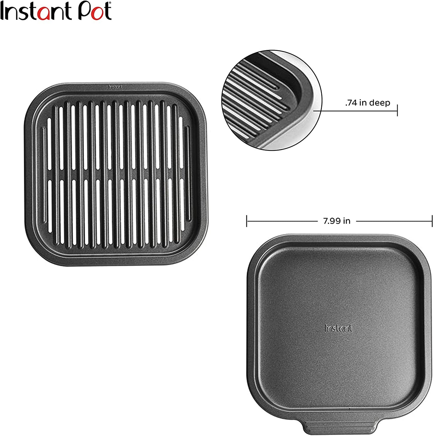 Instant Vortex Official Nonstick Grill Pan, 2-Piece, Gray