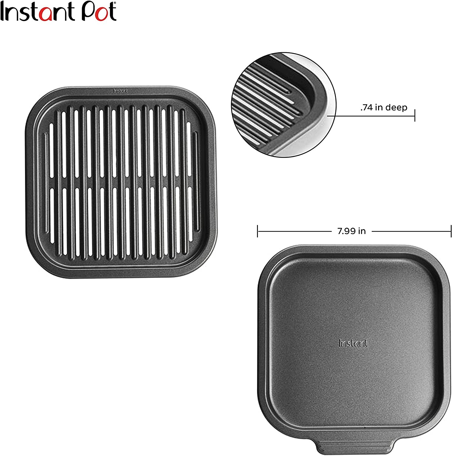 Instant Vortex Official Nonstick Grill Pan, 2-Piece, Gray