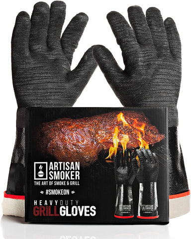 Image of BBQ Gloves Extreme Heat Resistant, Black Grilling Gloves with Breathable Cotton Lining, Waterproof, Fireproof, Oil Resistant Non-Slip, Smoker Grill Gloves, Great for Frying Cooking Oven Pit Barbecue