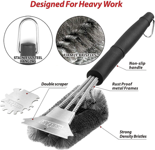 Grill Brush and Scraper,18 Inch BBQ Grill Cleaning Brush Kit, Safe Wire Scrubber, Universal Fit BBQ Cleaner Accessories for All Grates