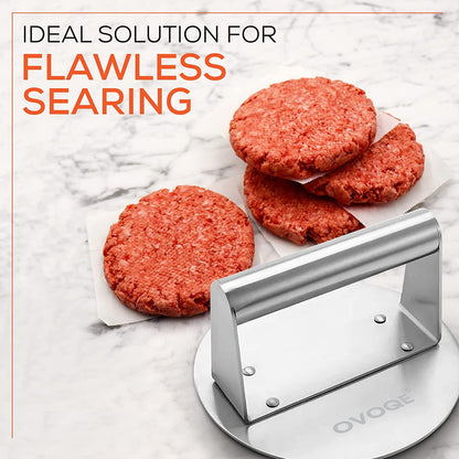 OVOQE 6.2 Inch Heavy Duty Stainless Steel Smash Burger Press, round Stainless Steel Professional Burger Smasher/Hamburger Patty Maker, Griddle Accessories Kit for Flat Top Grill, Rust-Free Easy Clean.