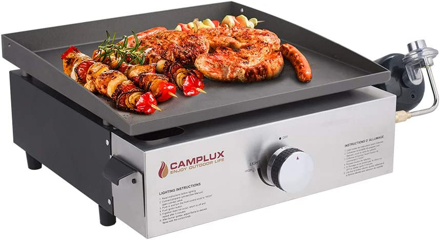 Camplux Propane Gas Grill,Flat Top Grill Station for Kitchen,Camping,Outdoor,Tabletop -Stainless Steel BBQ Griddle with Knobs & Ignition,17Inch