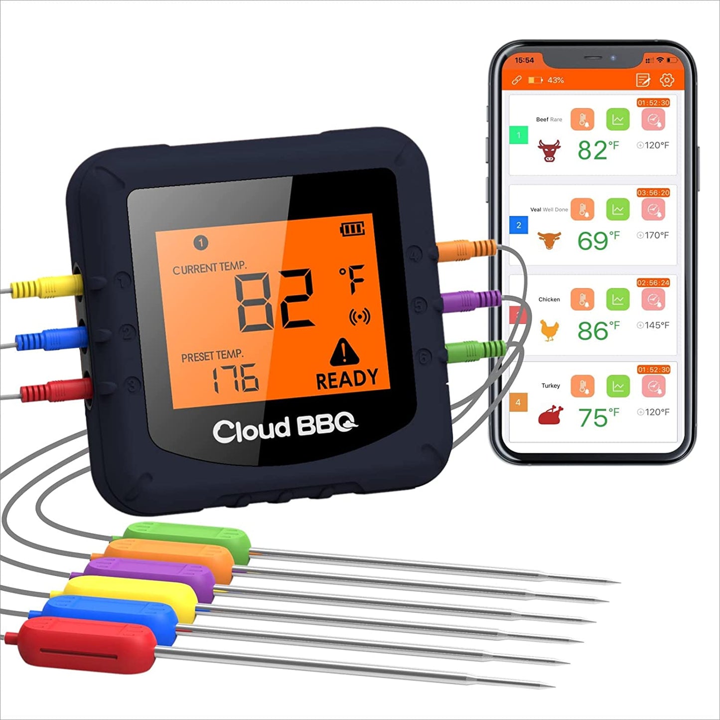 500FT Digital Meat Thermometer Wireless Thermometer with Multy Probes Bluetooth Thermometer Kitchen Thermometer for Smoker Grilling Oven