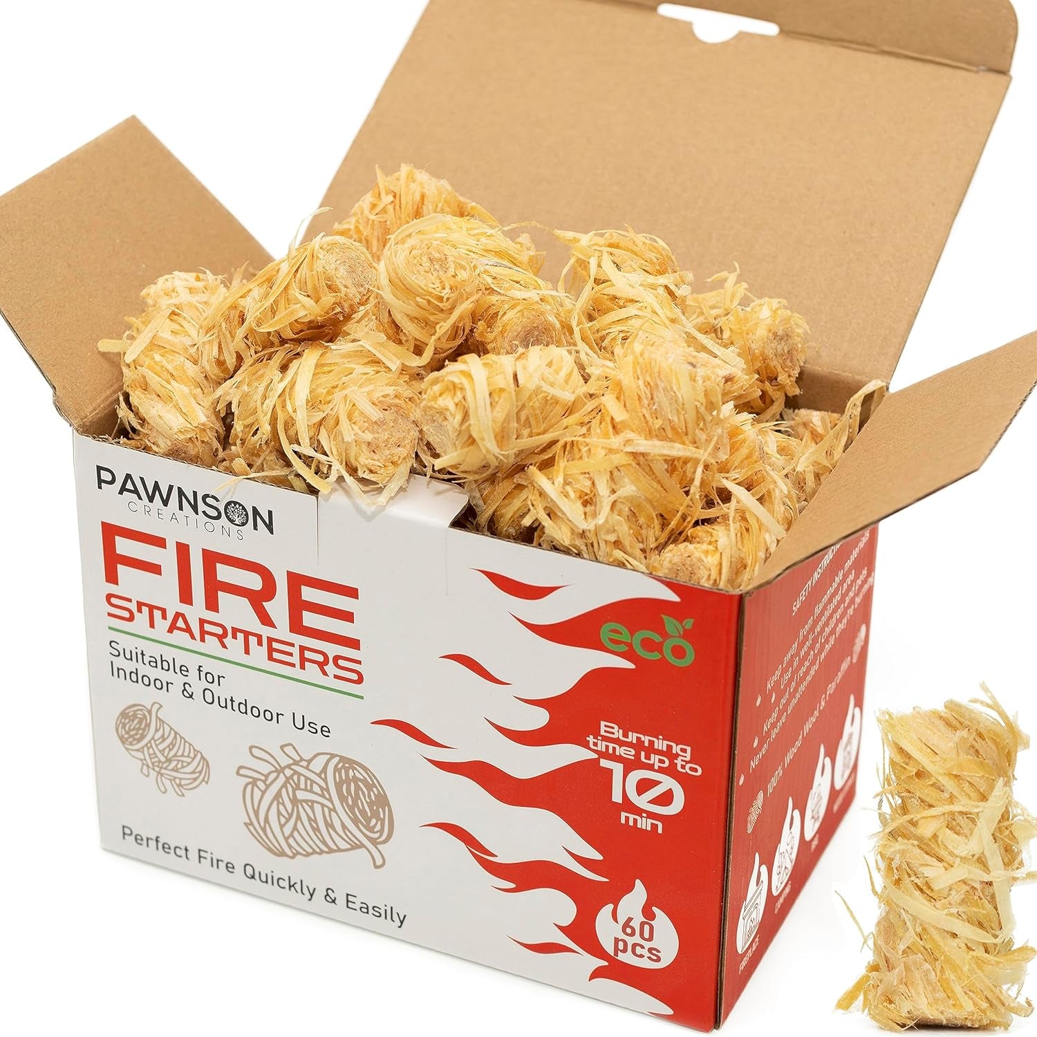 Fire Starters for Fireplace, Campfire, Wood Stove, Chimney, Pizza Oven, Fire Pit, Smoker, Grill, BBQ - All Weather Tumbleweeds Starter - Natural Odorless Indoor Outdoor Charcoal Firestarters 60 Pack