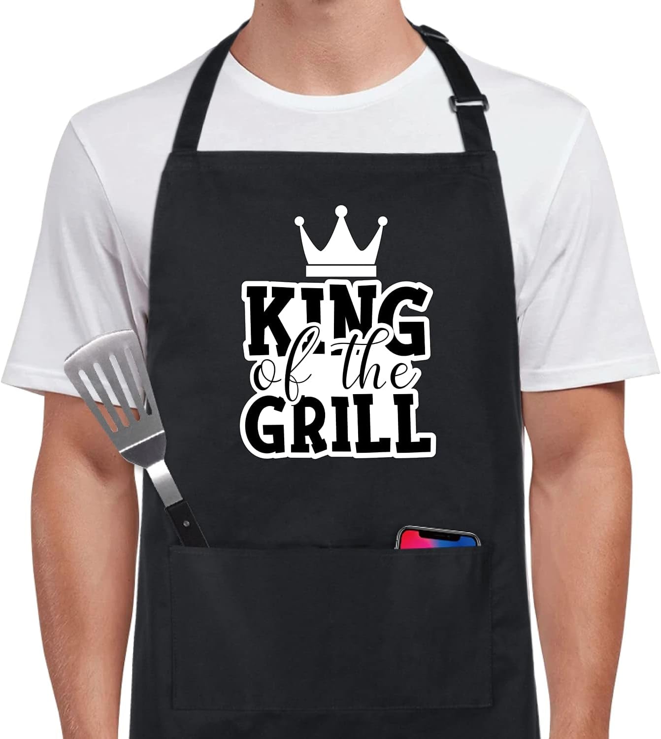100% Cotton Funny Aprons King of the Grill with 2 Pockets BBQ Grilling Adjustable Bib Aprons Gifts for Men Husband Dad Friends Father