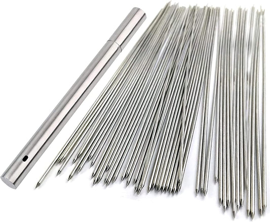 Bigotters Barbecue Skewers, 100PCS Skewers for Grilling Stainless Steel Skewers BBQ Needle Sticks Metal Skewers for Meat Shrimp Chicken Vegetable Outdoor Cooking