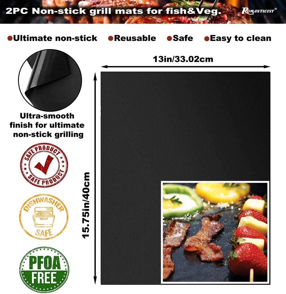 ROMANTICIST 23Pc Must-Have BBQ Grill Accessories Set with Thermometer in Case - Stainless Steel Barbecue Tool Set with 2 Grill Mats for Backyard Outdoor Camping - Best Grill Gift for on Birthday