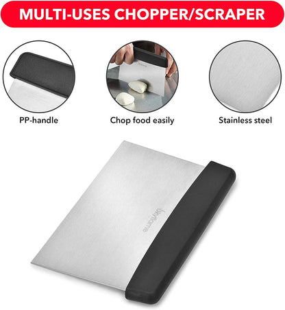 Skyflame 3 Piece Griddle Accessories Kit, Stainless Steel Professional Long BBQ Grill Spatula/Turner & Scraper Set for Flat Top Grill Hibachi Camping Cooking