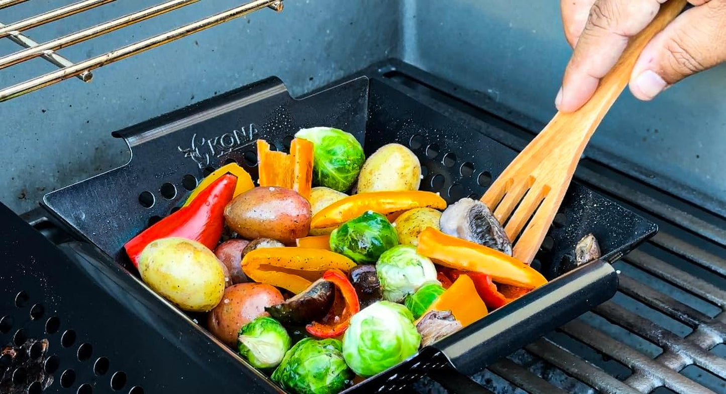 Grill Grilling Basket Set - Premium Accessories for Outdoor Grill - Perfect for Veggies and More! Enhance Your BBQ Experience with This Heavy-Duty Grill Basket - Includes Bonus Gift: Wooden Scraper - Must-Have  Grill Accessories for Grilling Enthusiasts