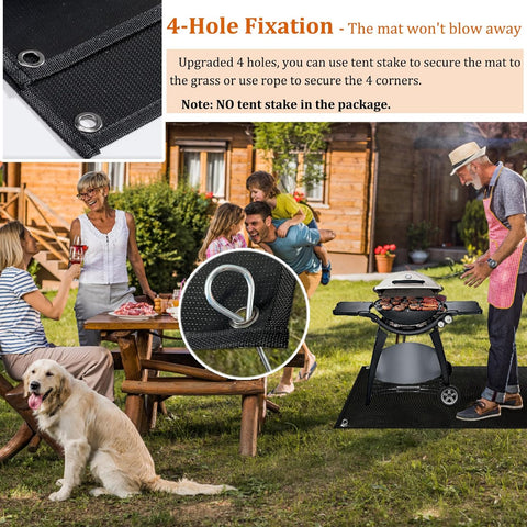 Image of Grill Mats for Outdoor Grill with Holes, 36×50 Inch under Grill Mat, Grill Mats for Outdoor Grill Deck Protector, Indoor Fireplace Mats Fire Pit Mats, Easy to Clean Reusable Outdoor Grill Mat