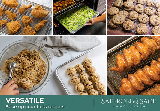 Commercial Quality Cookie Sheet and Rack - Aluminum Half Sheet Baking Pan and Stainless Steel Cooling Rack Set - This 13X18 Baking & Roasting Tray Is Rust & Warp Resistant, Heavy Duty, of Thick Gauge