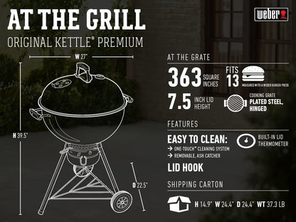 Weber Original Kettle Premium Charcoal Grill, 22-Inch, Black