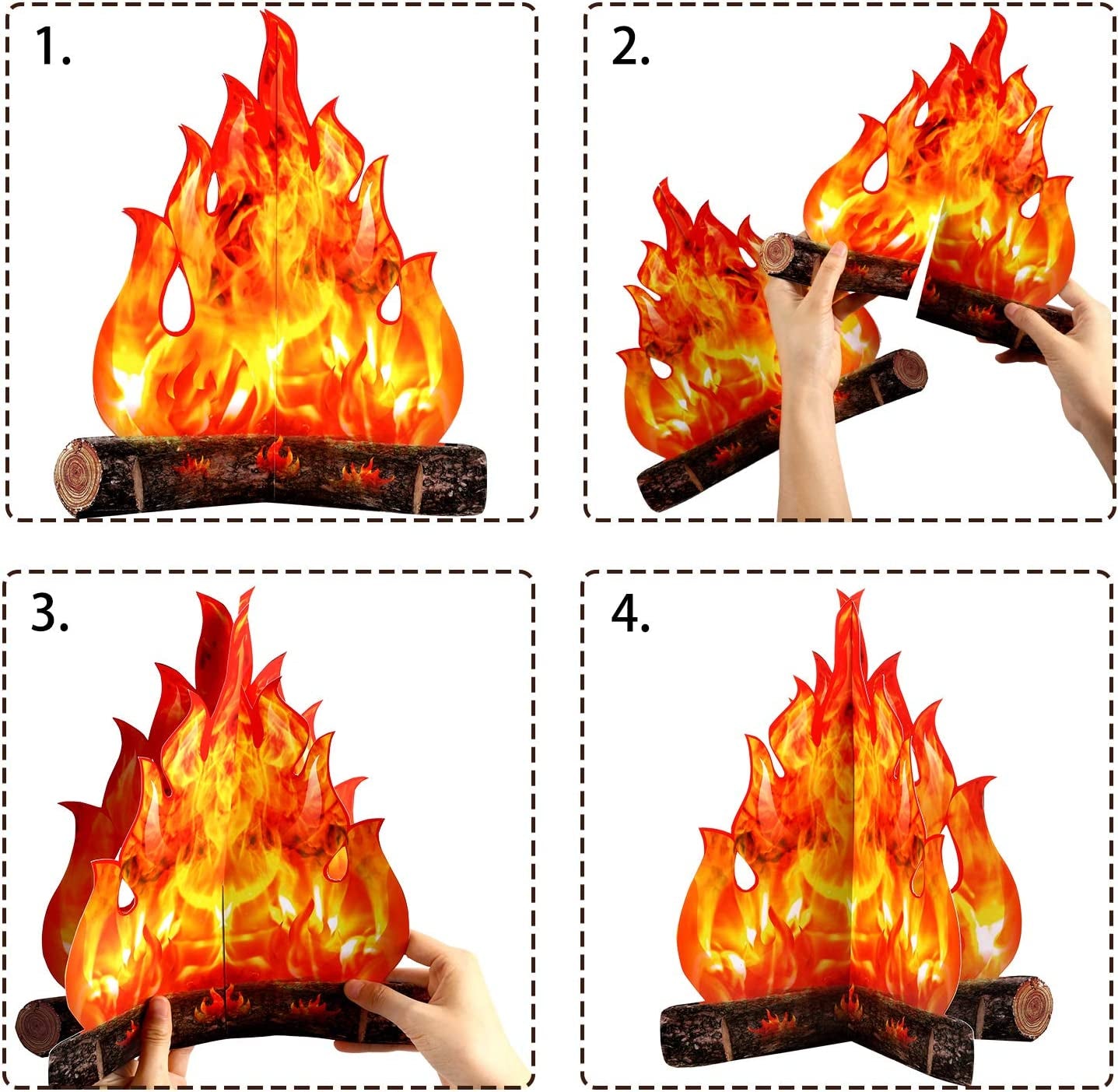 Boao 3D Decorative Cardboard Campfire Centerpiece Artificial Fire Fake Flame Paper Party Decorative Flame Torch (Gold Orange)
