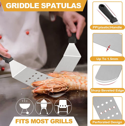 Griddle Accessories Kit of 5, Hasteel Heavy Duty Metal Spatula, Professional Stainless Steel Flat Top Griddle Tools Set, Pancake Flipper/Griddle Scraper/Hamburger Turner for BBQ Grilling Cast Iron