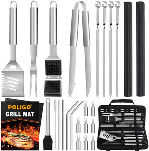 26PCS Heavy Duty Grill Accessories for Outdoor Grill Utensils Set Thicker Stainless Steel BBQ Tools Grilling Tools Set, Deluxe Barbecue Accessories Kit Ideal Christmas BBQ Gifts for Men Women