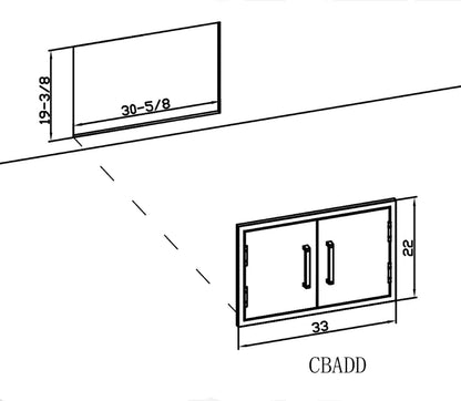 Outdoor Kitchen Double Access Doors,33X22 Inch BBQ Grill Doors,Full 304 Stainless Steel Cabinet ,Silver (CBADD-NEW-S)