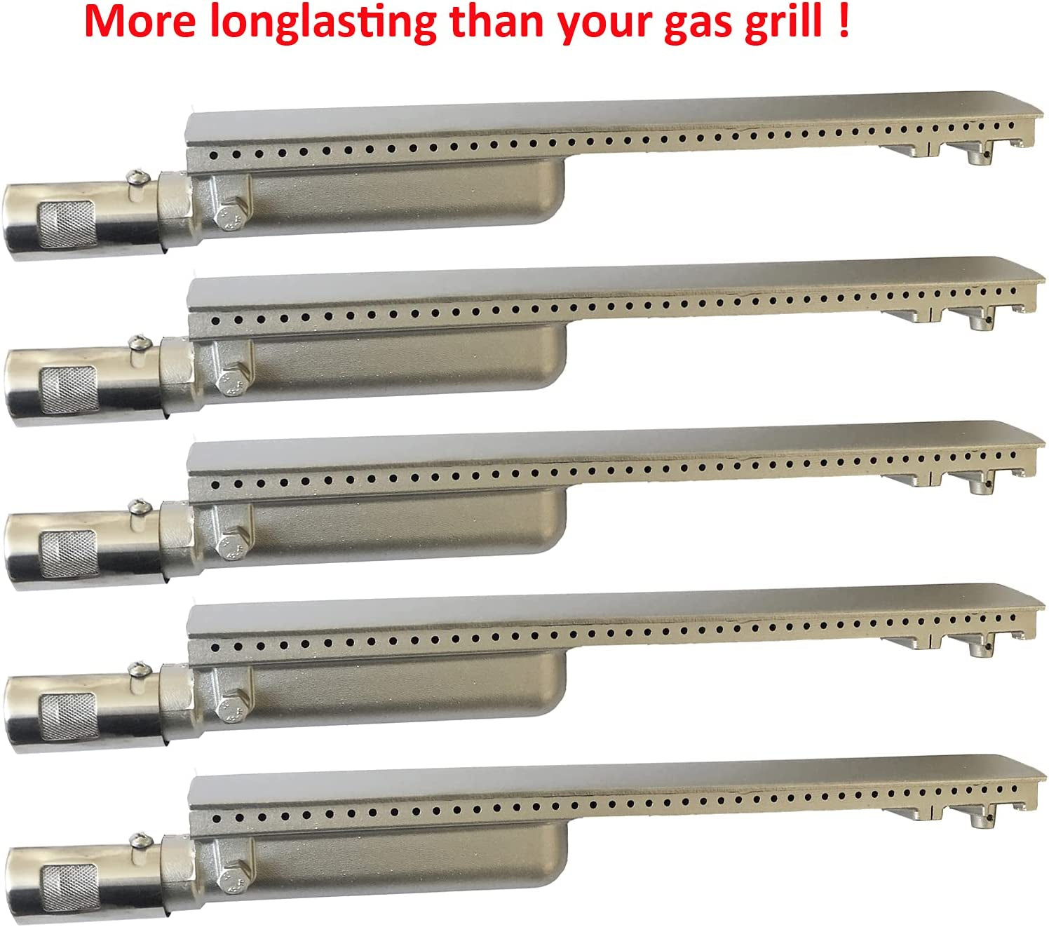 5 Pack Cast Stainless Steel 304 BBQ Grill Burners Upgraded BBQ Replacement Parts for Premium Gas Grills from Bull, Lion, Blaze Cal Flame Aussie Beafeater Steele Broilchef Charbroil Turbo