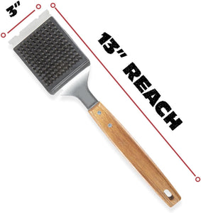 Grill Brush and Scraper for Barbecue – Grill Brush for Outdoor Grill with Extended, Large Wooden Handle and Replaceable Stainless Steel Bristles Head –No Scratch- BBQ Grill Brush for Any Grill