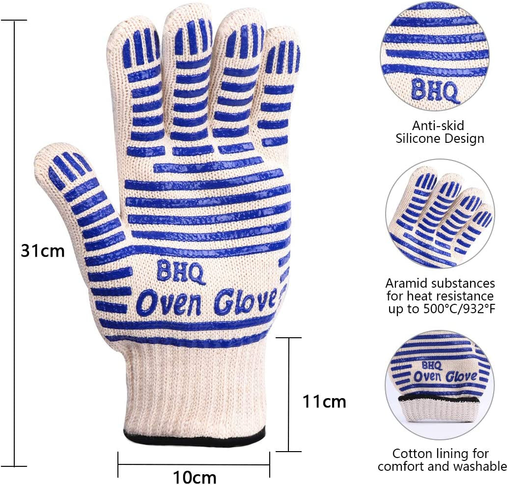 Extreme Heat Resistant Oven Gloves -Oven Mitt Hand Protection from Air Fryer Cooking Gloves for BBQ Grilling Baking Cutting Welding Smoker Fireplace Party Present Christmas Use (Blue)