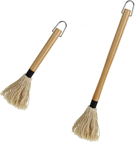 2 Pack Grilling Basting Mop, BBQ Sauce Basting Mops & Brushes with Wooden Long Handle and 6 Extra Replacements for Grilling Smoking BBQ Steak, 19.2+18 Inch