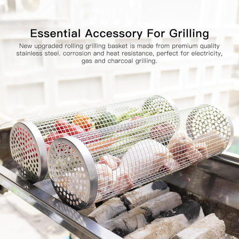 Image of BLOOPIC Grilling Accessories Camping Barbecue Bbq Accessories for Outdoor round Grill Mesh Portable Kitchen Cooking Accessories Tools for Vegetables Steak Large (12.24 X 3.78 X 3.74 Inch)