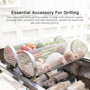 BLOOPIC Grilling Accessories Camping Barbecue Bbq Accessories for Outdoor round Grill Mesh Portable Kitchen Cooking Accessories Tools for Vegetables Steak Large (12.24 X 3.78 X 3.74 Inch)