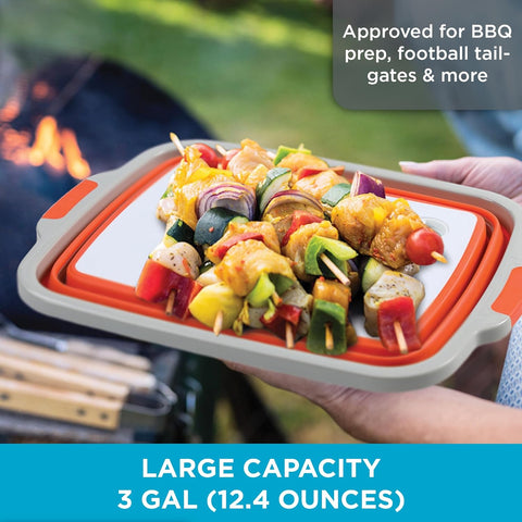 Image of BIRDROCK HOME Large BBQ Collapsible Food Prep & Cutting Board and Grill Caddy Tub with Colander & Lid | 12.4 Quarts | Kitchen Veggie Washing Basket | Silicone Dish Bowl for Picnic, Tailgate, Camping