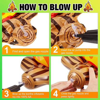 Inflatable Fake Campfire Camping Props Bonfire Party Decor Campfire Party Decorations Artificial Flame Campfire for Indoor Camping Overnight and Scene Setting (3 Pieces)