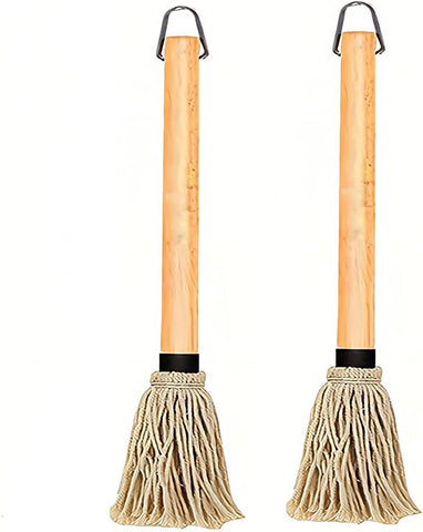 Image of 2 Pack Grill Basting Mop Wooden Long Handle Perfect for BBQ Grilling Smoking Steak (18 Inch) (Wood)