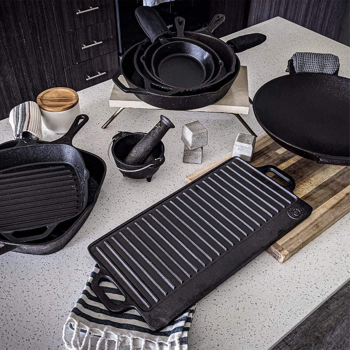 8 Inch Square Grill Pan Medium Pre-Seasoned Cast Iron