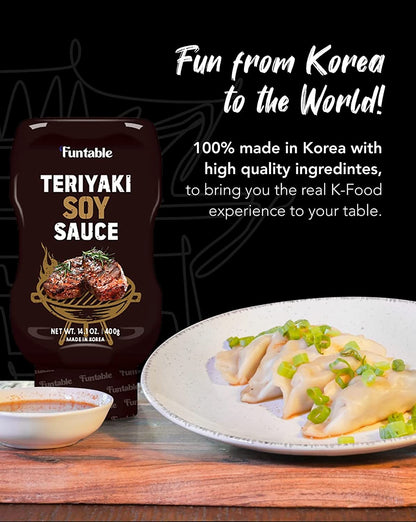 Funtable TERIYAKI SOY SAUCE (Teriyaki, 14.1Oz, Pack of 1) - Korean Authentic Sweet Soy Sauce, Low-Calorie. Ideal for Dipping, Marinating, & Seasoning Korean Bulgogi, Meats, & Grilled Dishes.
