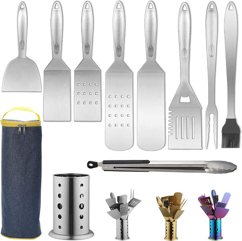 Image of Grill Accessories Kit 10 Pieces with a Utensils Holder, Stainless Steel Handle Assemble with Baklite Make It No Melting No Coming off and Heat Resistant, Grilling BBQ Griddle Accessories