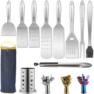 Grill Accessories Kit 10 Pieces with a Utensils Holder, Stainless Steel Handle Assemble with Baklite Make It No Melting No Coming off and Heat Resistant, Grilling BBQ Griddle Accessories