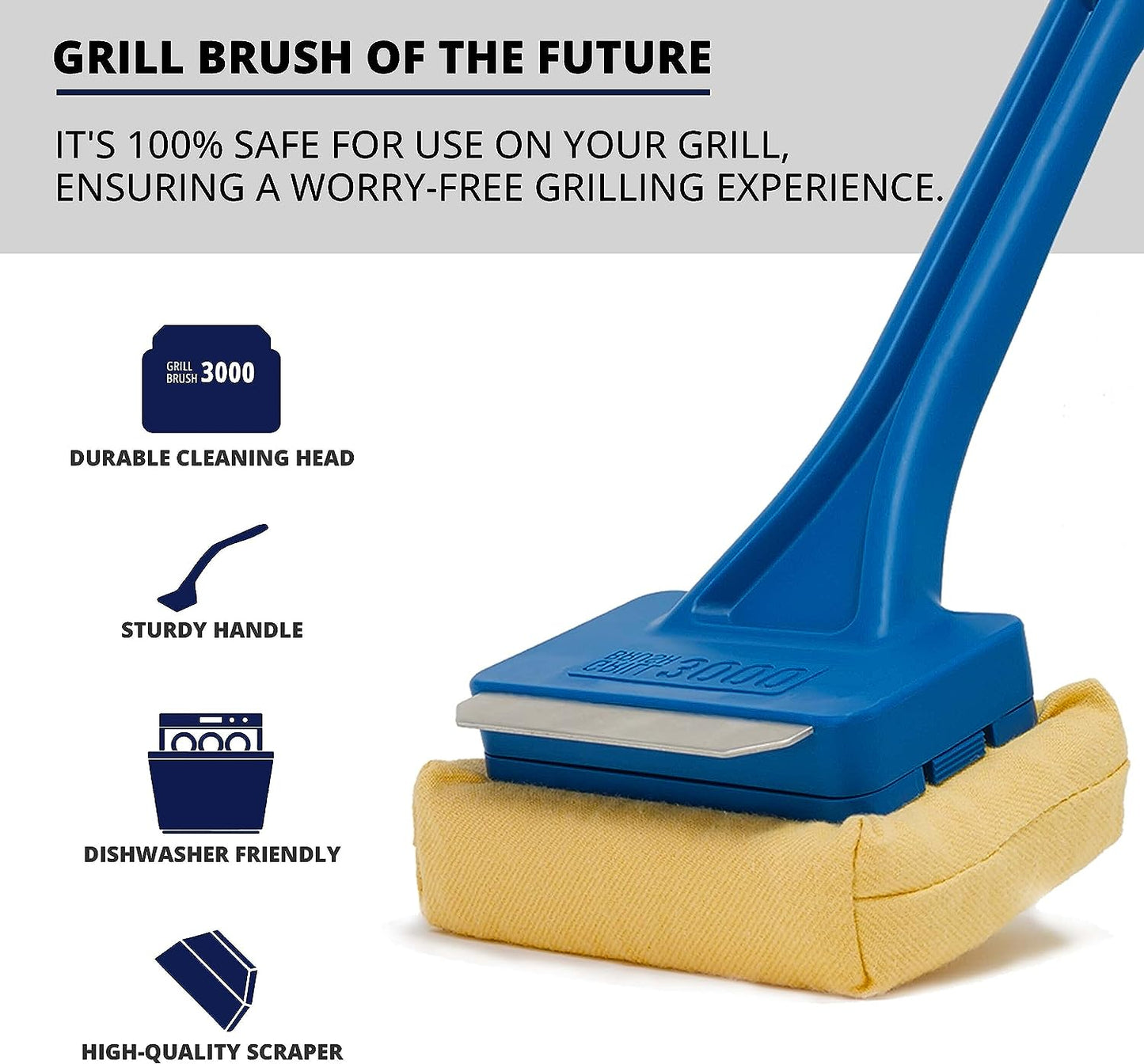 BBQ Replaceable Scraper Cleaning Head, Bristle Free - Safe, Durable and Unique Scraper Tools for Cast Iron or Stainless-Steel Grates, Barbecue Cleaner (GB3000)