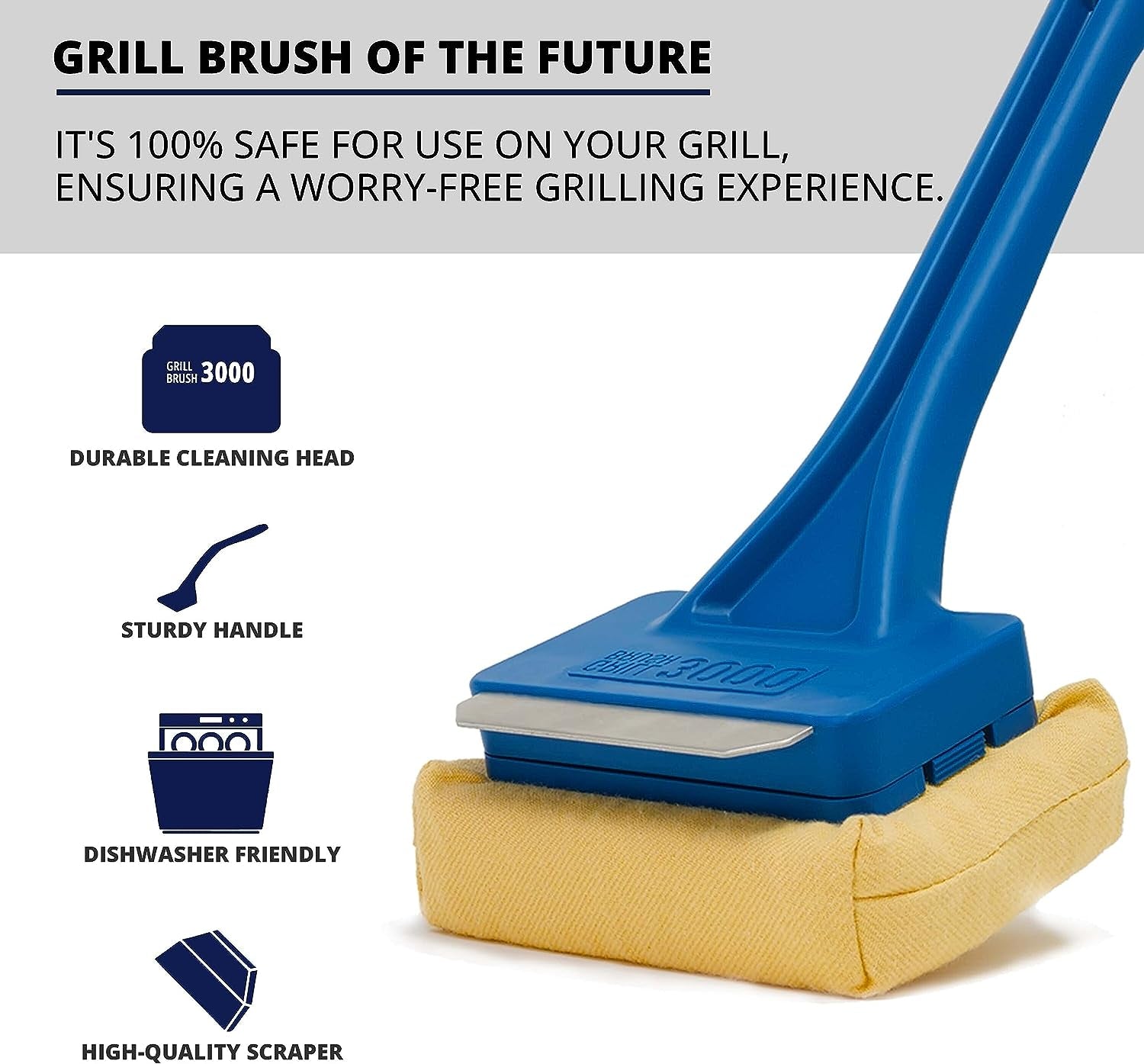 BBQ Replaceable Scraper Cleaning Head, Bristle Free - Safe, Durable and Unique Scraper Tools for Cast Iron or Stainless-Steel Grates, Barbecue Cleaner (GB3000)