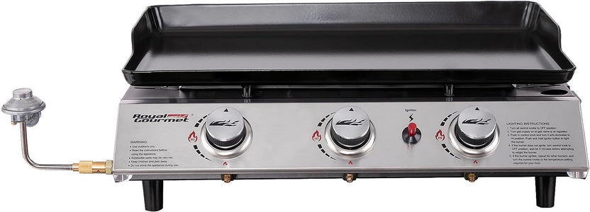 PD1302 3-Burner 26,400-BTU Portable Gas Grill Griddle, Flat Top for Outdoor Camping, Tailgating, Picnics, Silver