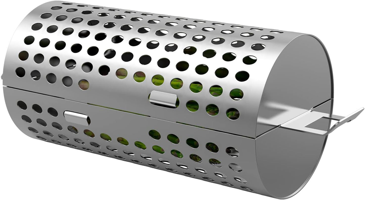 KEESHA BBQ Roller Grill Basket Vegetables & Fish Grill Basket - BBQ Grill Cooking Accessories for Outdoor Grill for Smokers / Pellet Grills / Charcoal Grills / Gas Grills - Perfect Grilling Gifts for Men, Stainless Steel