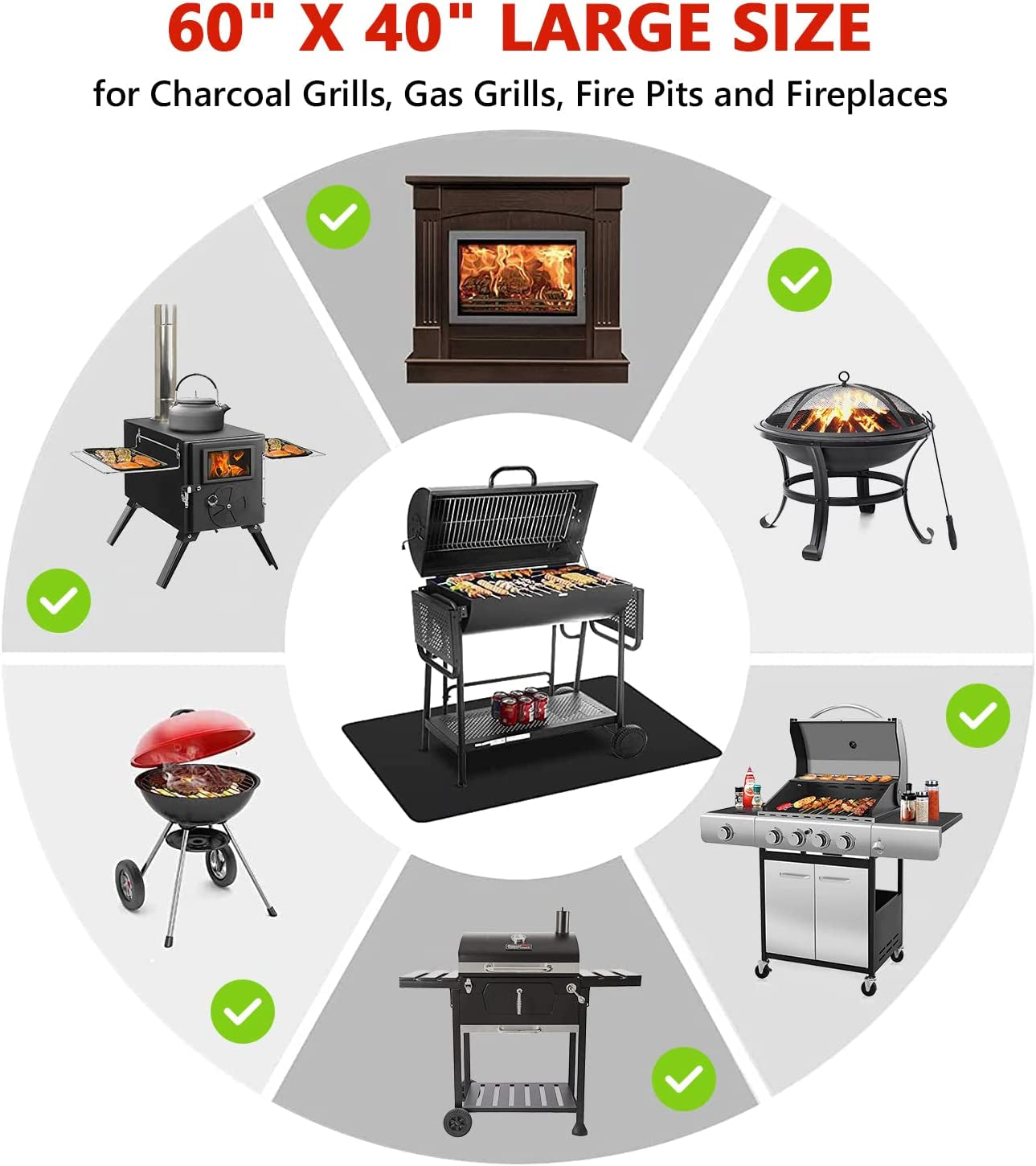 60 X 40 Inch under Grill Mats for Outdoor Grill, Double-Sided Fireproof Deck and Patio Protector Mat, BBQ Mat for under BBQ, Waterproof Oil-Proof Grill Floor Pads Fire Pit Mat Fireplace Mat