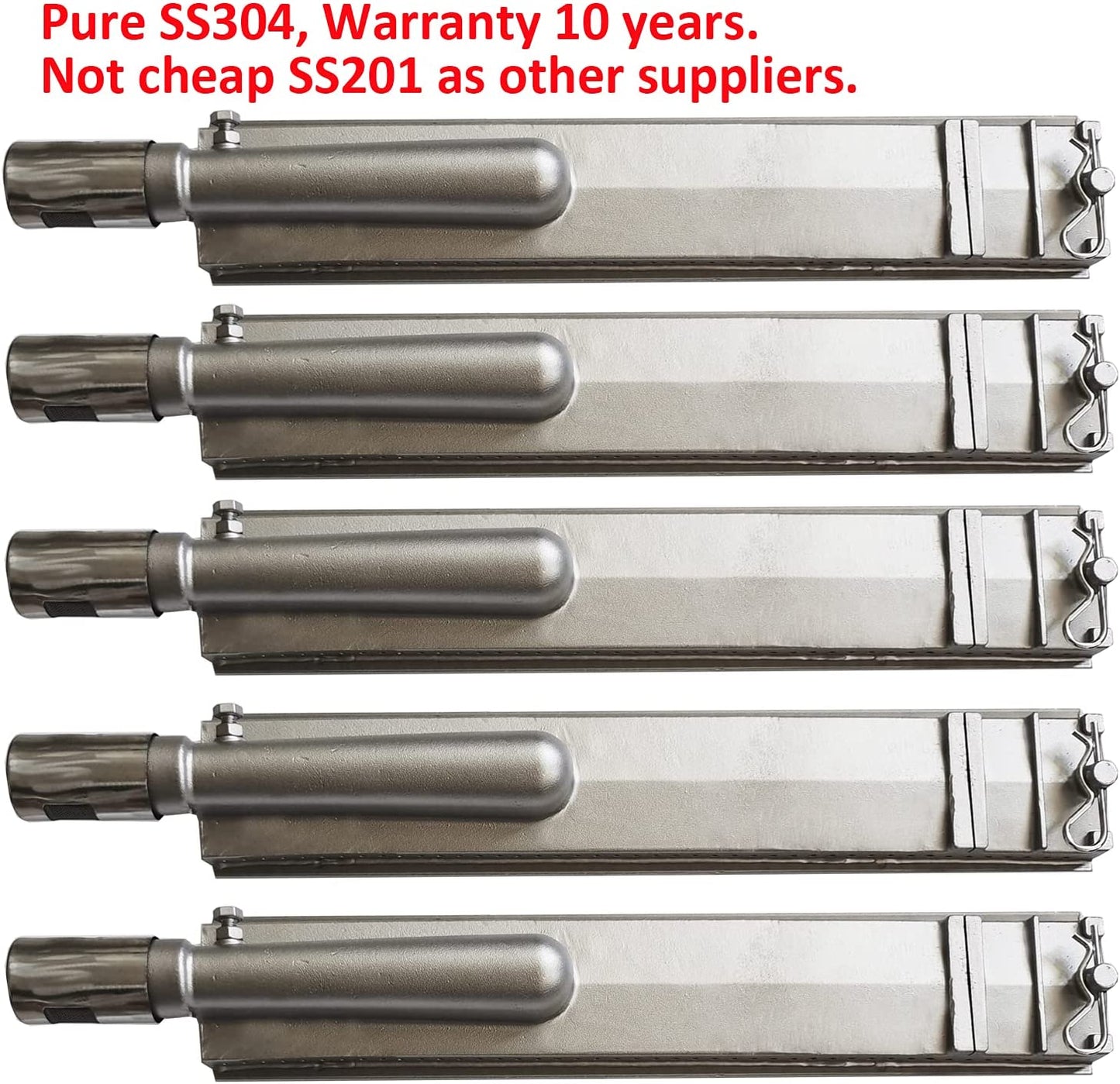 5 Pack Cast Stainless Steel 304 BBQ Grill Burners Upgraded BBQ Replacement Parts for Premium Gas Grills from Bull, Lion, Blaze Cal Flame Aussie Beafeater Steele Broilchef Charbroil Turbo