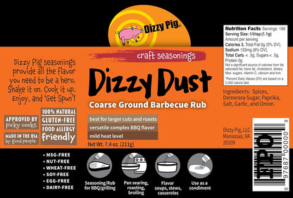 Dizzy Dust All-Purpose BBQ Seasonings - Dizzy Dust Coarse Grind (8Oz. Shaker)