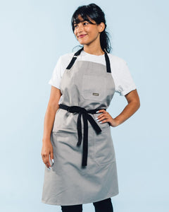 Daily Cotton Kitchen Apron for Cooking- Mens and Womens Professional Chef or Server Bib Apron - Adjustable Straps with Pockets and Towel Loop (Grey)