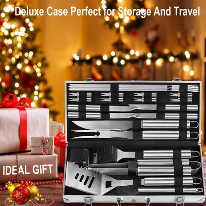 24PCS BBQ Tools Set Grill Accessories for Outdoor Grill Utensils Stainless Steel Grilling Tools Set for Christmas Birthday Presents, Barbecue Accessories Kit Ideal Grilling Gifts for Men Women