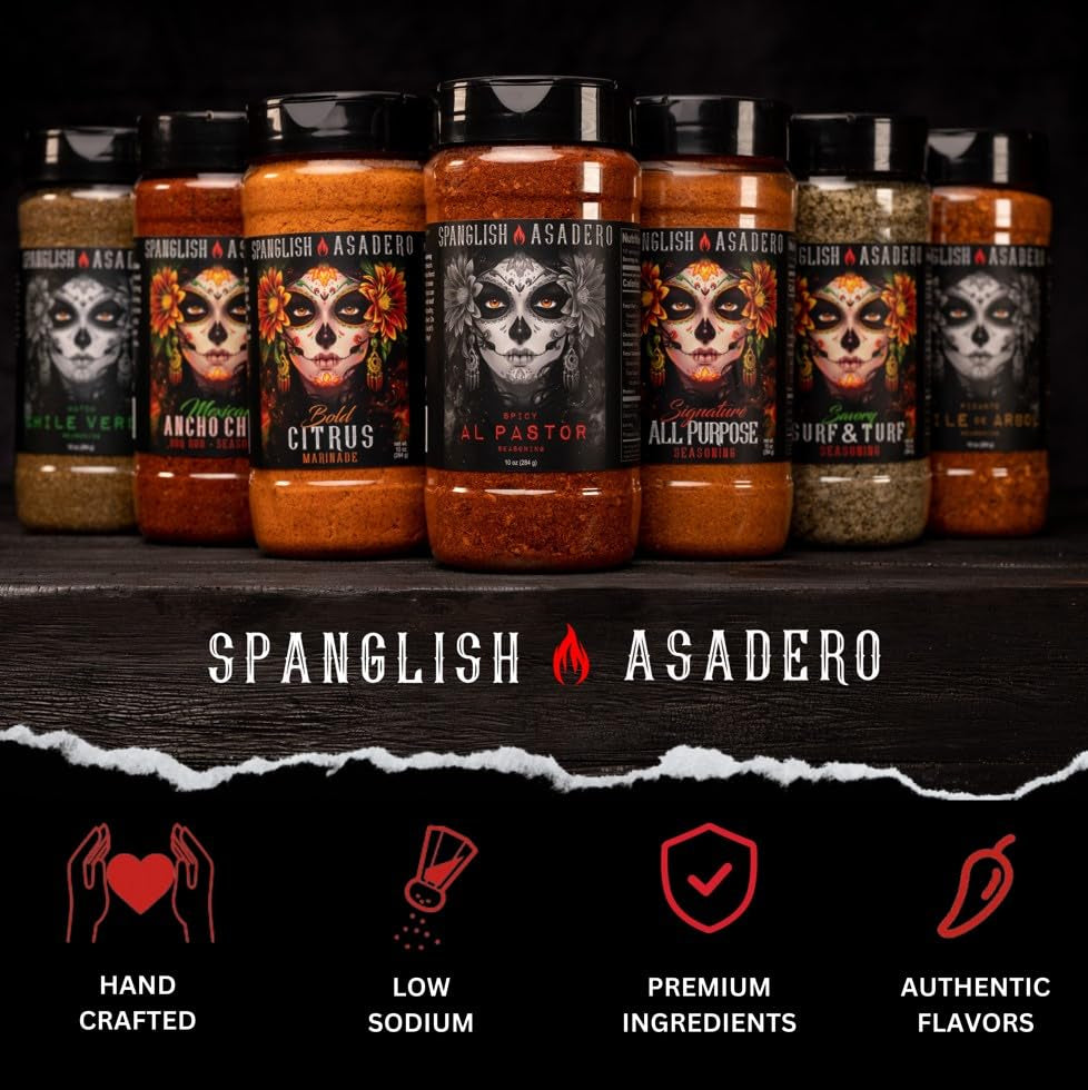 Spanglish Asadero 10Oz Spicy Al Pastor | Mexican Seasoning for Steak, Chicken, Pork, Lamb, and Elote | Low Sodium, Gluten-Free BBQ Rub for Smoking or Grilling