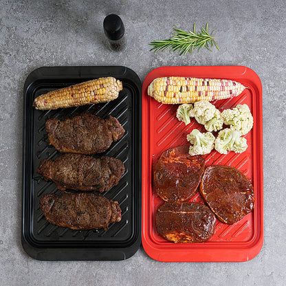 Serving Trays with Handles, Melamine Grill Prep and Serving Platters for Outdoor, Parties and BBQ, Set of 2, Black and Red