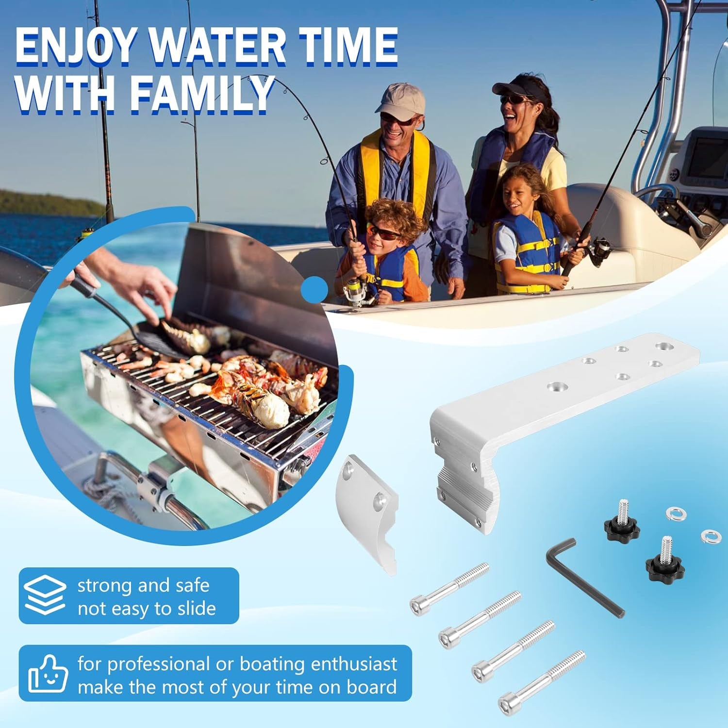 58182 Replacement for Any Kuma BBQ Grill Inboard/Outboard Marine Rail Mount Grill Bracket Kit
