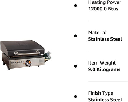 1814 Stainless Steel Propane Gas Portable, Flat Top Griddle Frill Station for Kitchen, Camping, Outdoor, Tailgating, Tabletop, Countertop – Heavy Duty & 12, 000 Btus, 17 Inch, Black