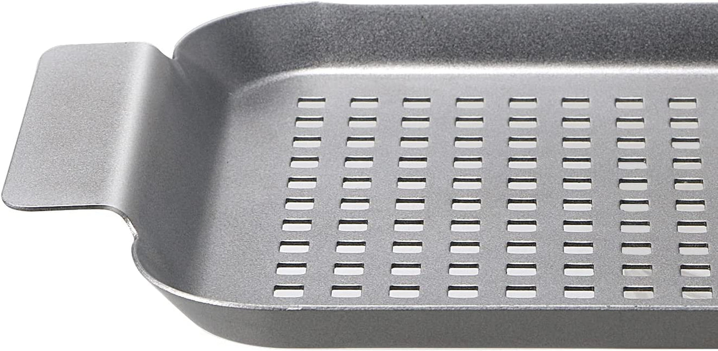 Grill Basket Set of 2 - Nonstick Grilling Tray Durable Grill Pans with Holes for Outdoor Grill Small and Big Topper Baskets BBQ Accessories for Vegetable, Fish, Meat, Seafood 11"X7" & 14"X10"